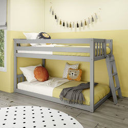 185320-121 : Bunk Beds Twin over Twin Low Bunk Bed with Ladder on End, Grey