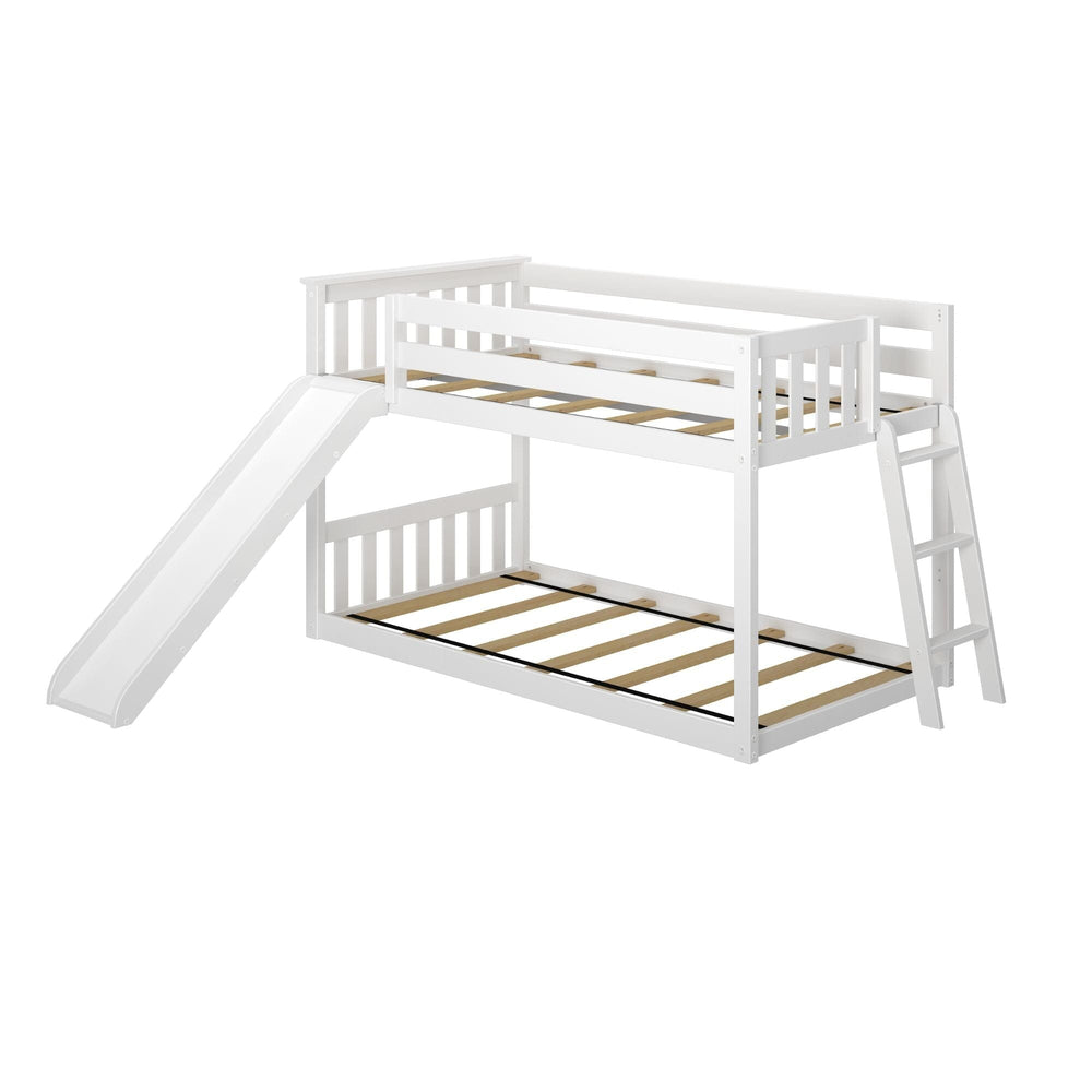 185321-002 : Bunk Beds Twin Over Twin Low Bunk Bed With Ladder on End & Slide, White