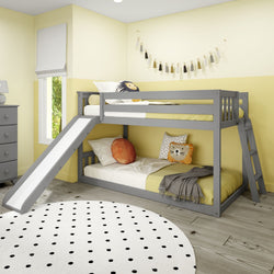 185321-121 : Bunk Beds Twin Over Twin Low Bunk Bed With Ladder on End & Slide, Grey