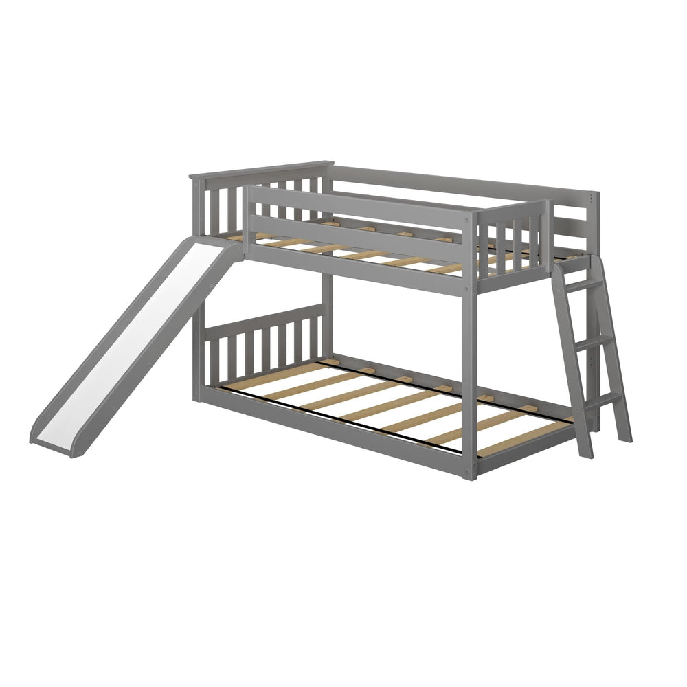 185321-121 : Bunk Beds Twin Over Twin Low Bunk Bed With Ladder on End & Slide, Grey