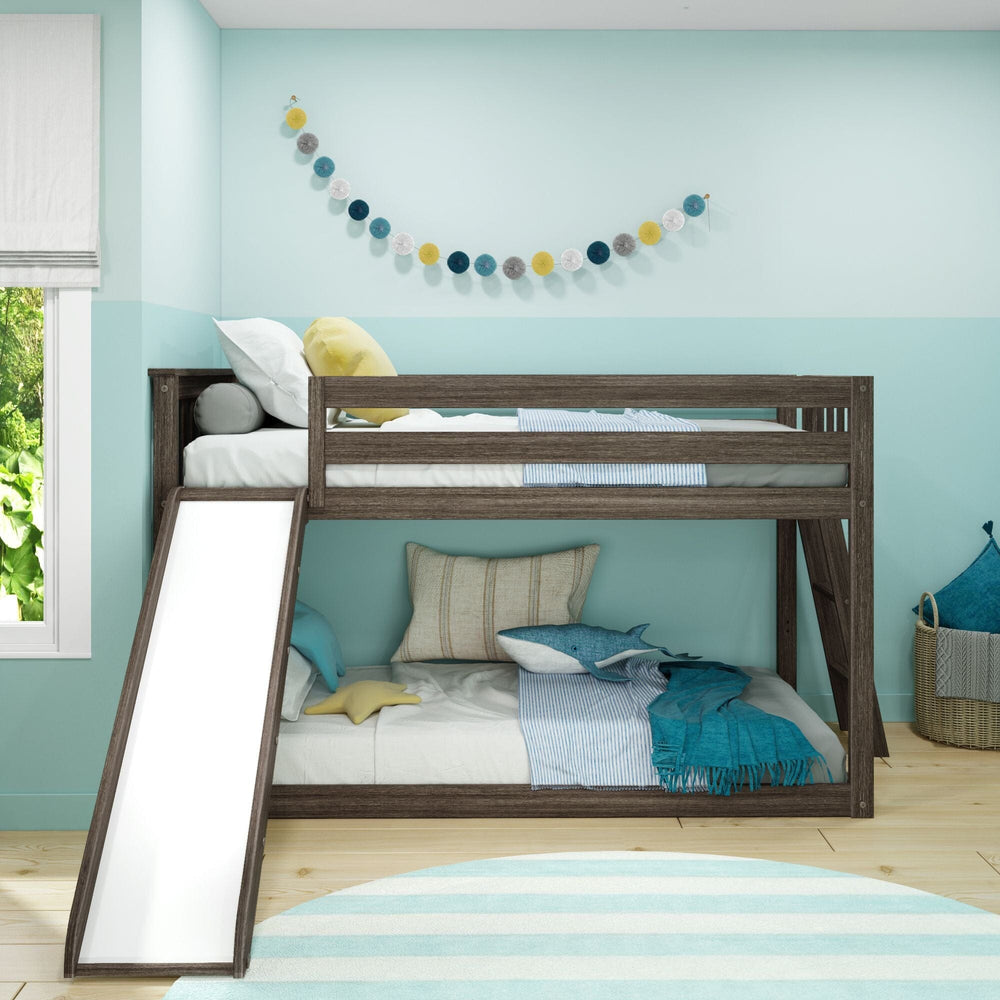 185321-151 : Bunk Beds Twin Over Twin Low Bunk Bed With Ladder on End & Slide, Clay