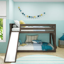 185321-151 : Bunk Beds Twin over Twin Low Bunk Bed with Ladder on End and Slide, Clay