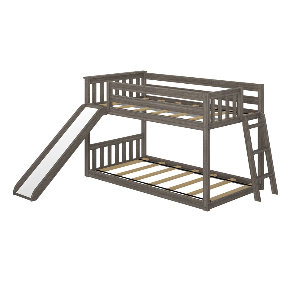 185321-151 : Bunk Beds Twin Over Twin Low Bunk Bed With Ladder on End & Slide, Clay