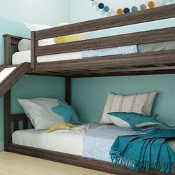 185321-151 : Bunk Beds Twin Over Twin Low Bunk Bed With Ladder on End & Slide, Clay