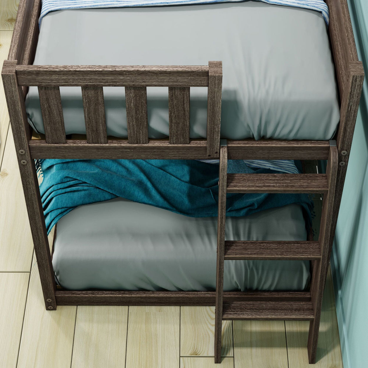 185321-151 : Bunk Beds Twin over Twin Low Bunk Bed with Ladder on End and Slide, Clay