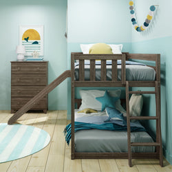 185321-151 : Bunk Beds Twin Over Twin Low Bunk Bed With Ladder on End & Slide, Clay