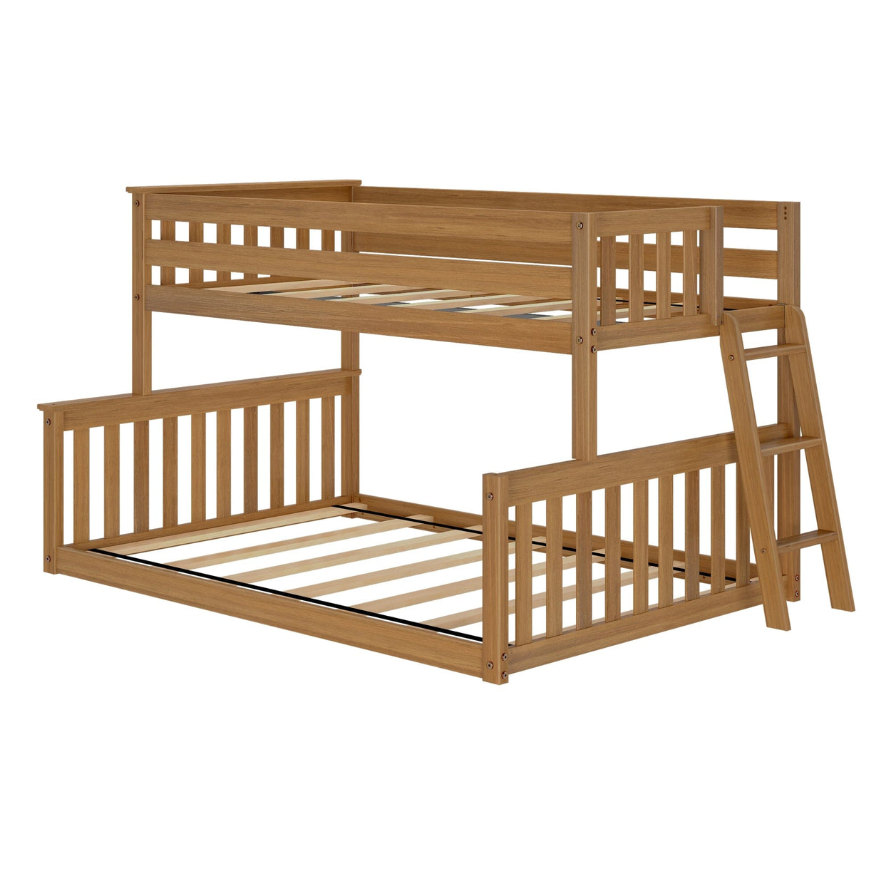 185323-007 : Bunk Beds Twin over Full Low Bunk with Angled Ladder on End, Pecan
