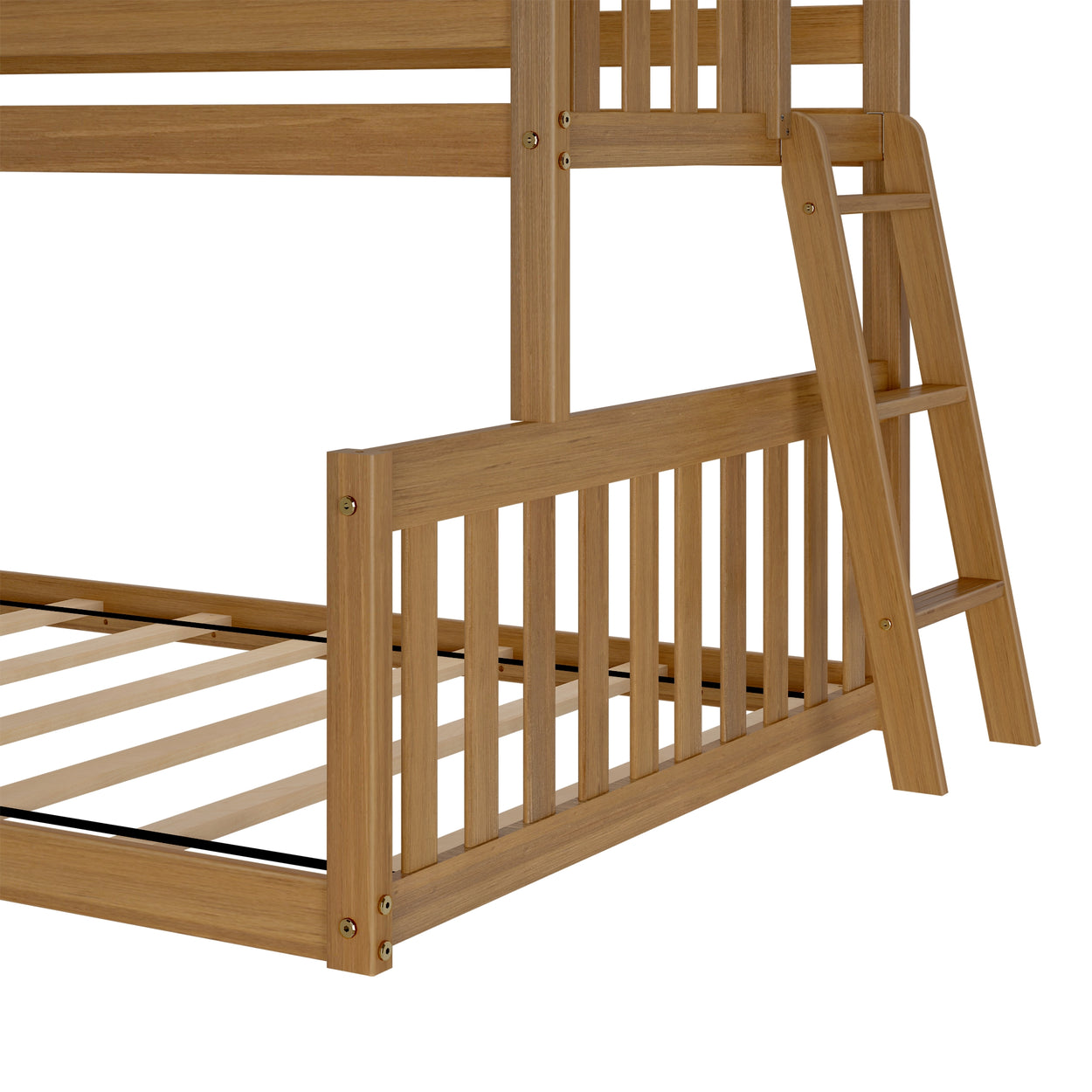 185323-007 : Bunk Beds Twin over Full Low Bunk with Angled Ladder on End, Pecan