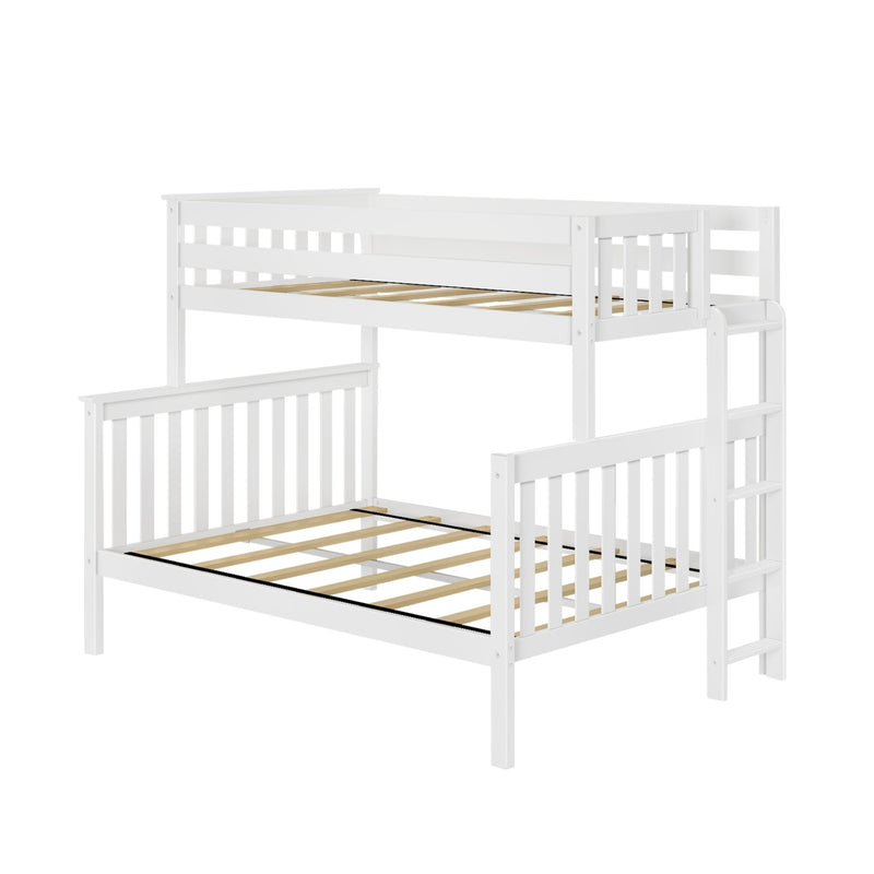 White wooden bunk bed with ladder, designed for spacious modern bedrooms.