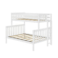 White wooden bunk bed with ladder, slatted headboards and footboards, space-saving kids bedroom furniture with sturdy slatted support, modern farmhouse style