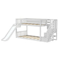 Twin Over Twin Low Bunk Bed With Slide & Stairs