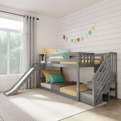 185421-121 : Bunk Beds Low Bunk With Stairs & Easy Slide, Grey