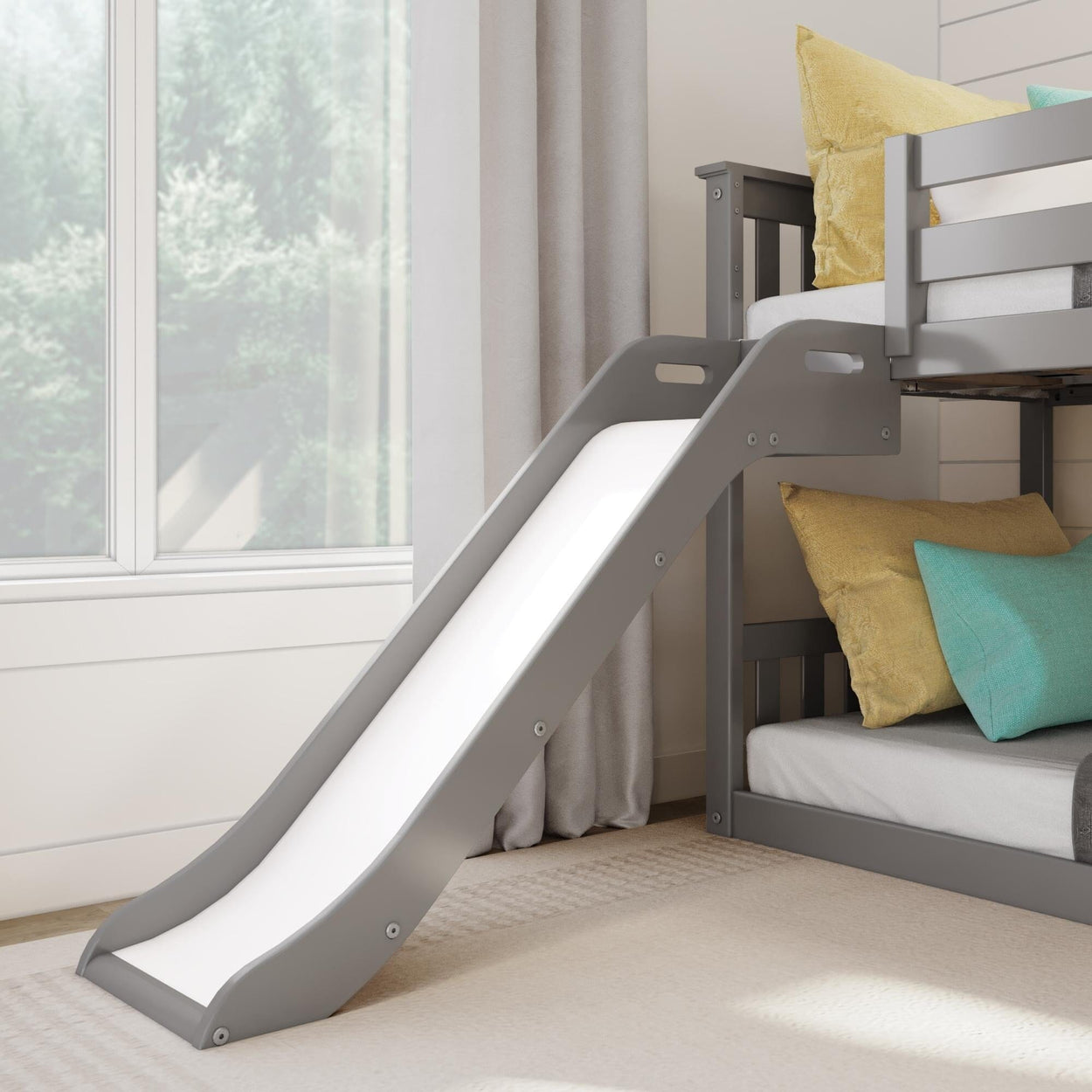 185421-121 : Bunk Beds Classic Low Bunk with Stairs and Easy Slide, Grey