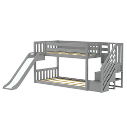 185421-121 : Bunk Beds Low Bunk With Stairs & Easy Slide, Grey