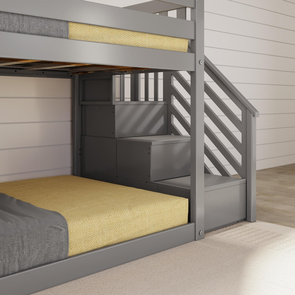 185421-121 : Bunk Beds Low Bunk With Stairs & Easy Slide, Grey