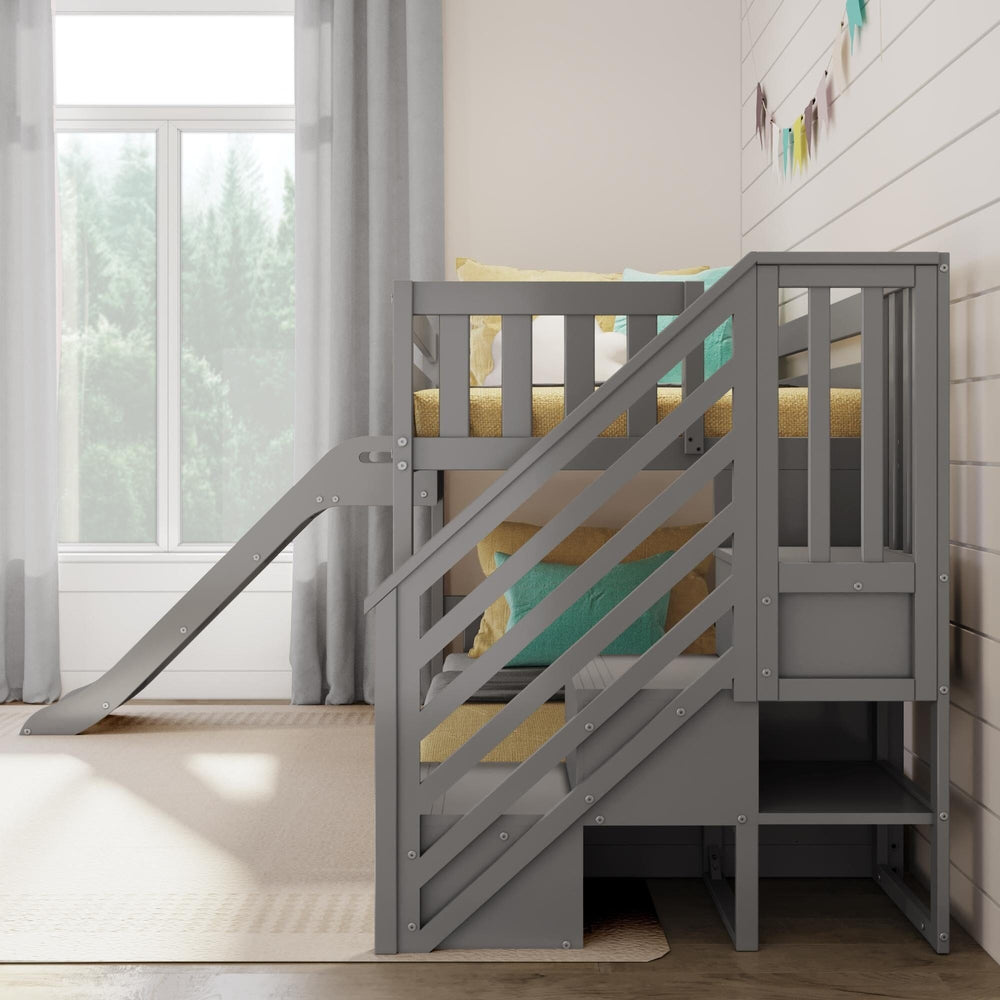 185421-121 : Bunk Beds Low Bunk With Stairs & Easy Slide, Grey