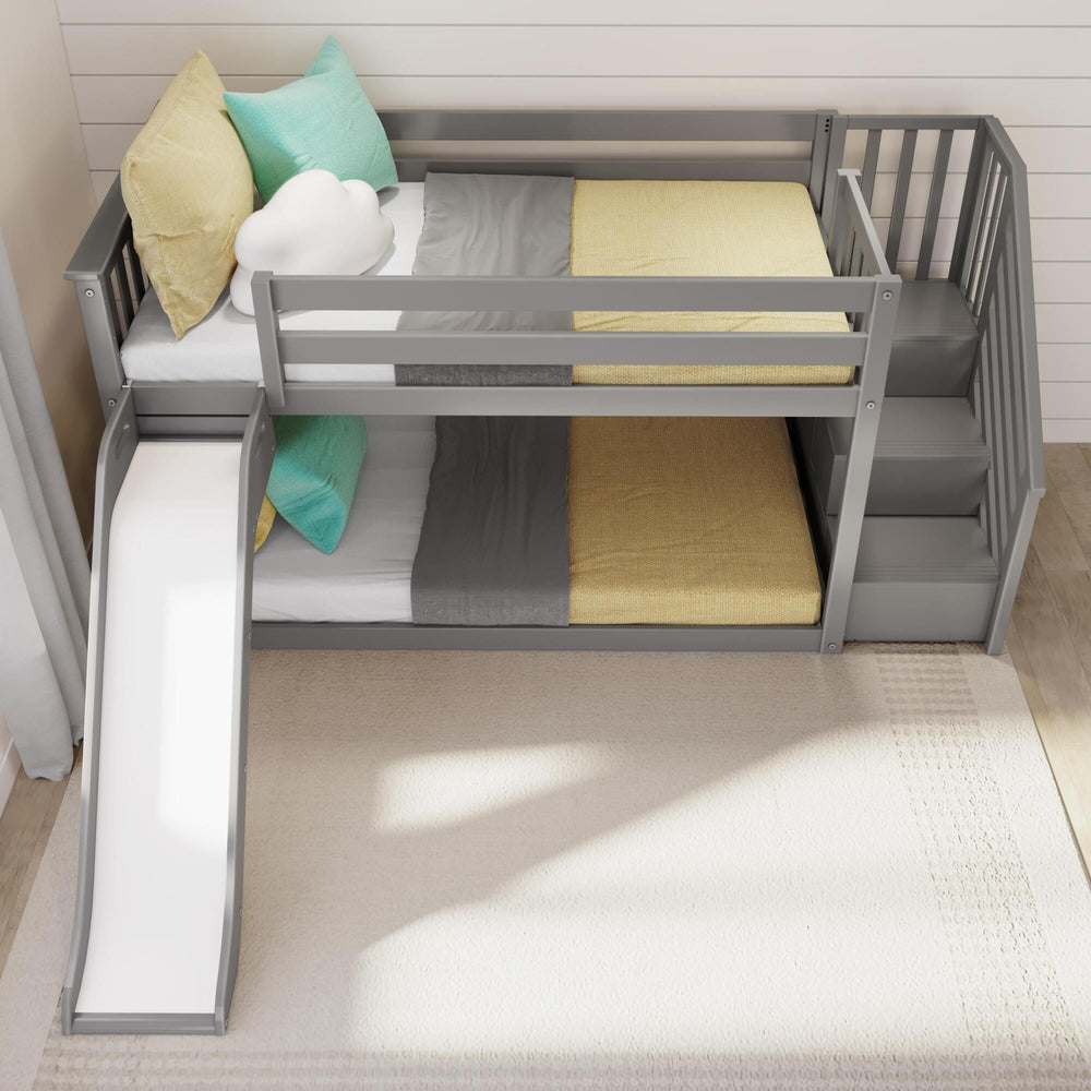 185421-121 : Bunk Beds Low Bunk With Stairs & Easy Slide, Grey