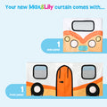 Max & Lily kids curtain panels – orange camper van "Happy Camper" design, includes front door panel and side panel for children's play tent or bed fort
