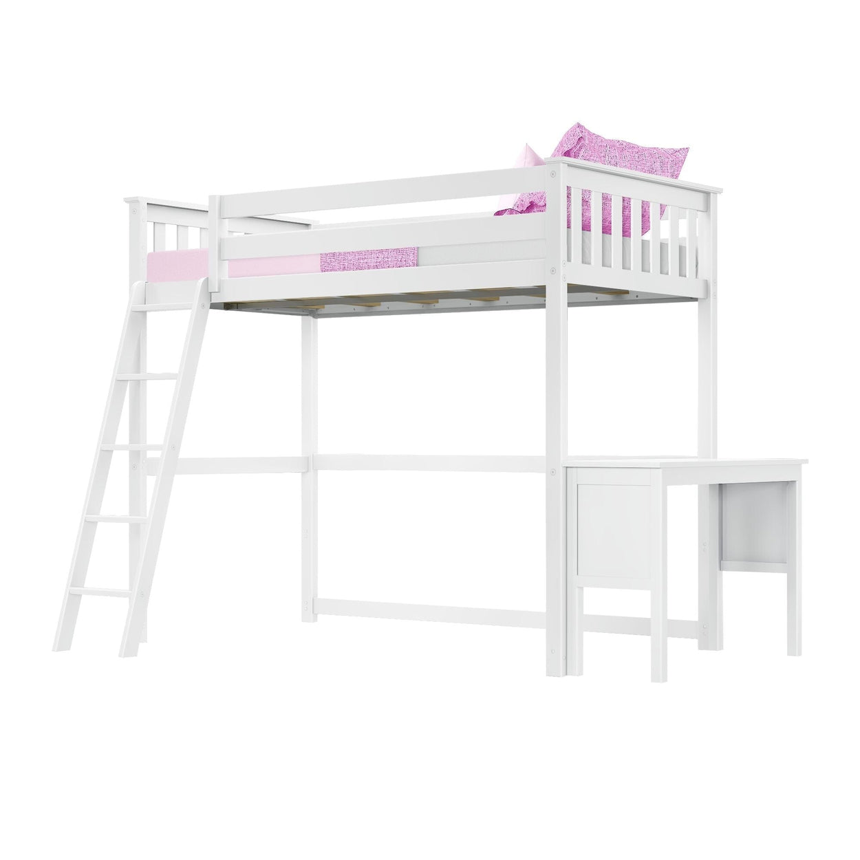 185427-002 : Loft Beds Twin-Size High Loft Bed with Ladder on End and Desk, White