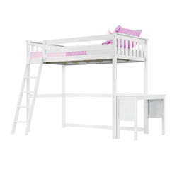 185427-002 : Loft Beds Twin-Size High Loft Bed with Ladder on End and Desk, White