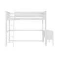 White wooden loft bed with ladder, built-in desk and storage cabinet — space-saving twin loft for kids, teens, or dorm rooms
