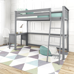185427-121 : Loft Beds Twin-Size High Loft Bed with Ladder on End and Desk, Grey