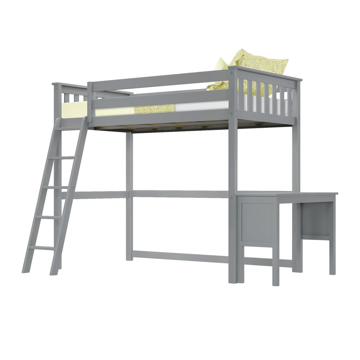185427-121 : Loft Beds Twin-Size High Loft Bed with Ladder on End and Desk, Grey