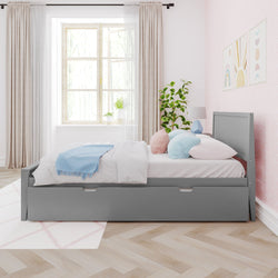 186101-121 : Kids Beds Classic Full-Size Bed with Panel Headboard and Trundle, Grey