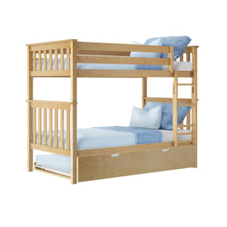 186201-001 : Bunk Beds Twin Over Twin Bunk Bed With Trundle, Natural