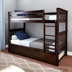 186201-005 : Bunk Beds Twin Over Twin Bunk Bed With Trundle, Espresso