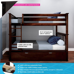 186201-005 : Bunk Beds Twin Over Twin Bunk Bed With Trundle, Espresso