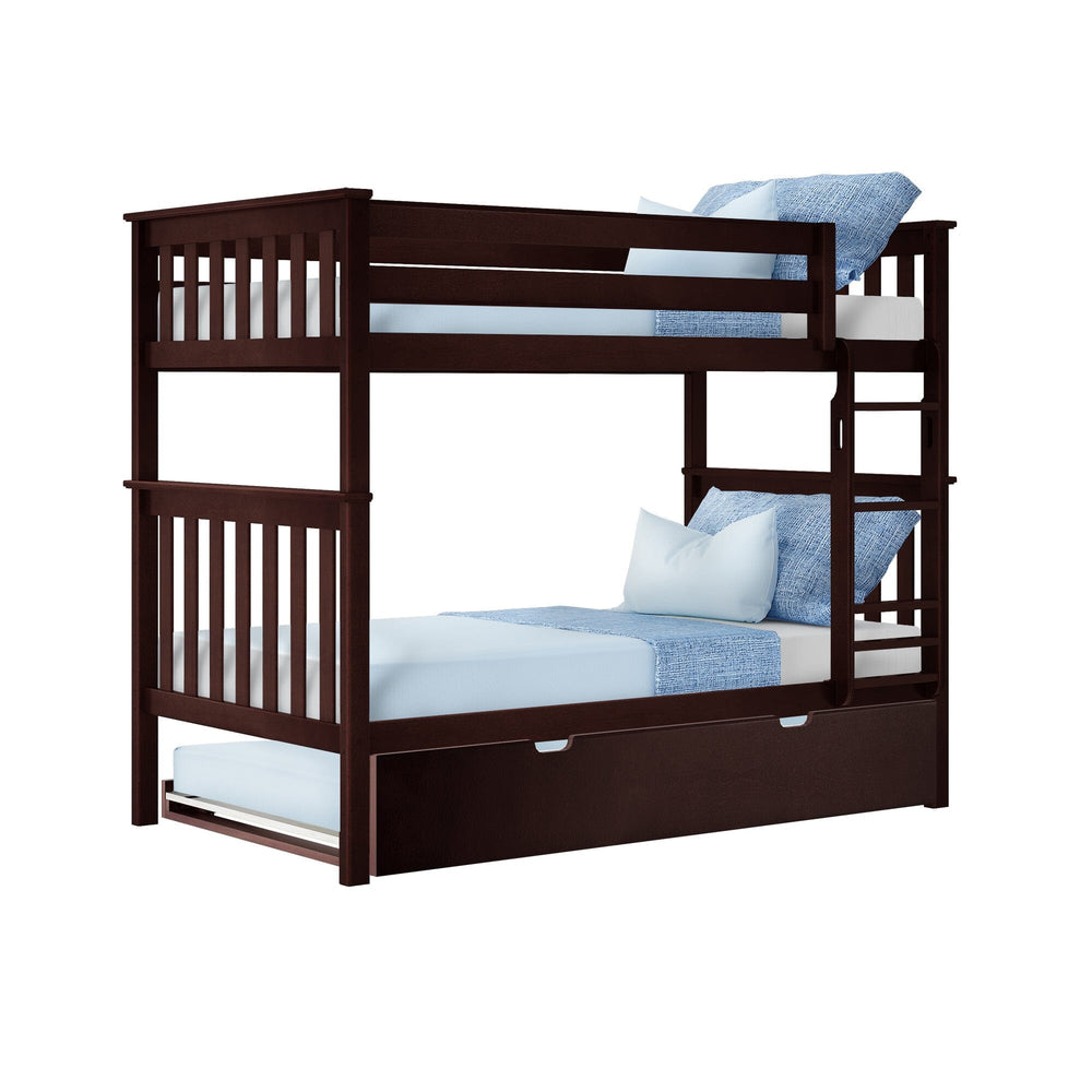 186201-005 : Bunk Beds Twin Over Twin Bunk Bed With Trundle, Espresso