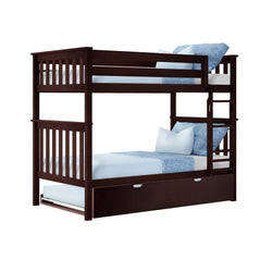 186201-005 : Bunk Beds Classic Twin over Twin Bunk Bed with Trundle, Espresso