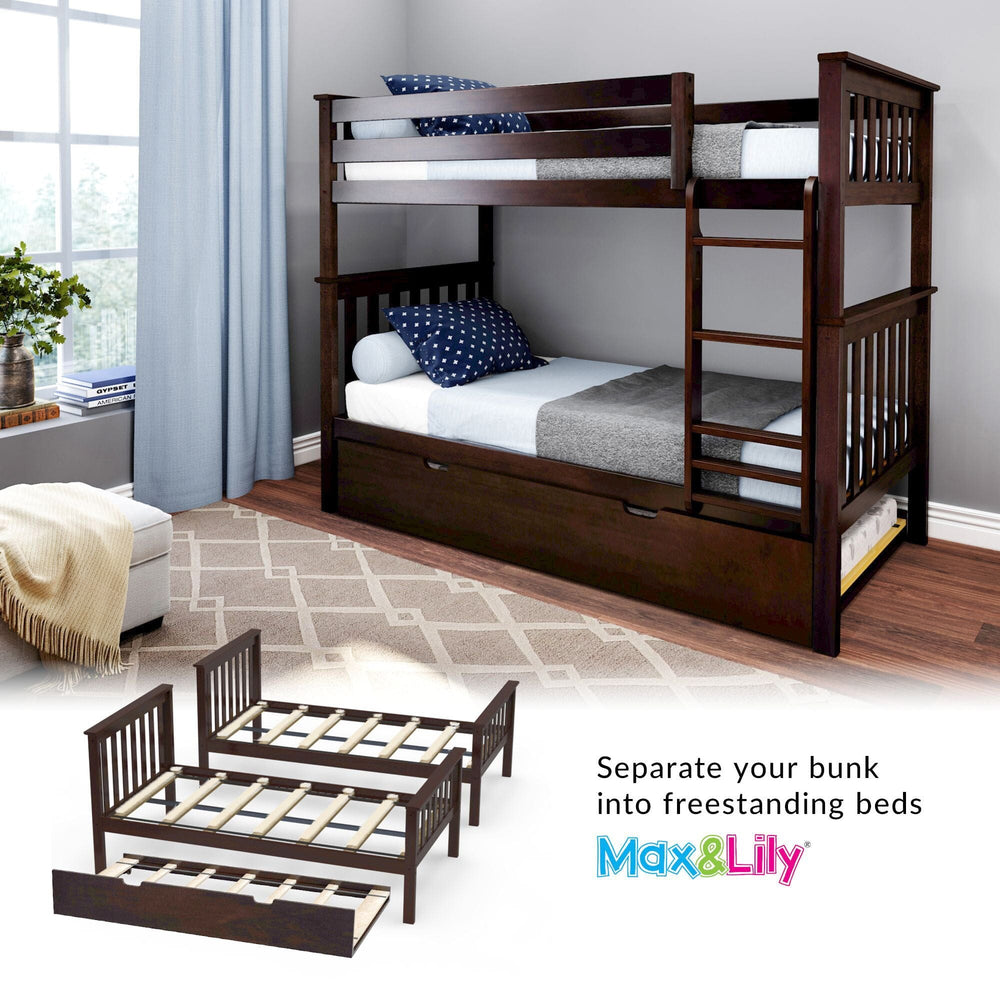 186201-005 : Bunk Beds Twin Over Twin Bunk Bed With Trundle, Espresso