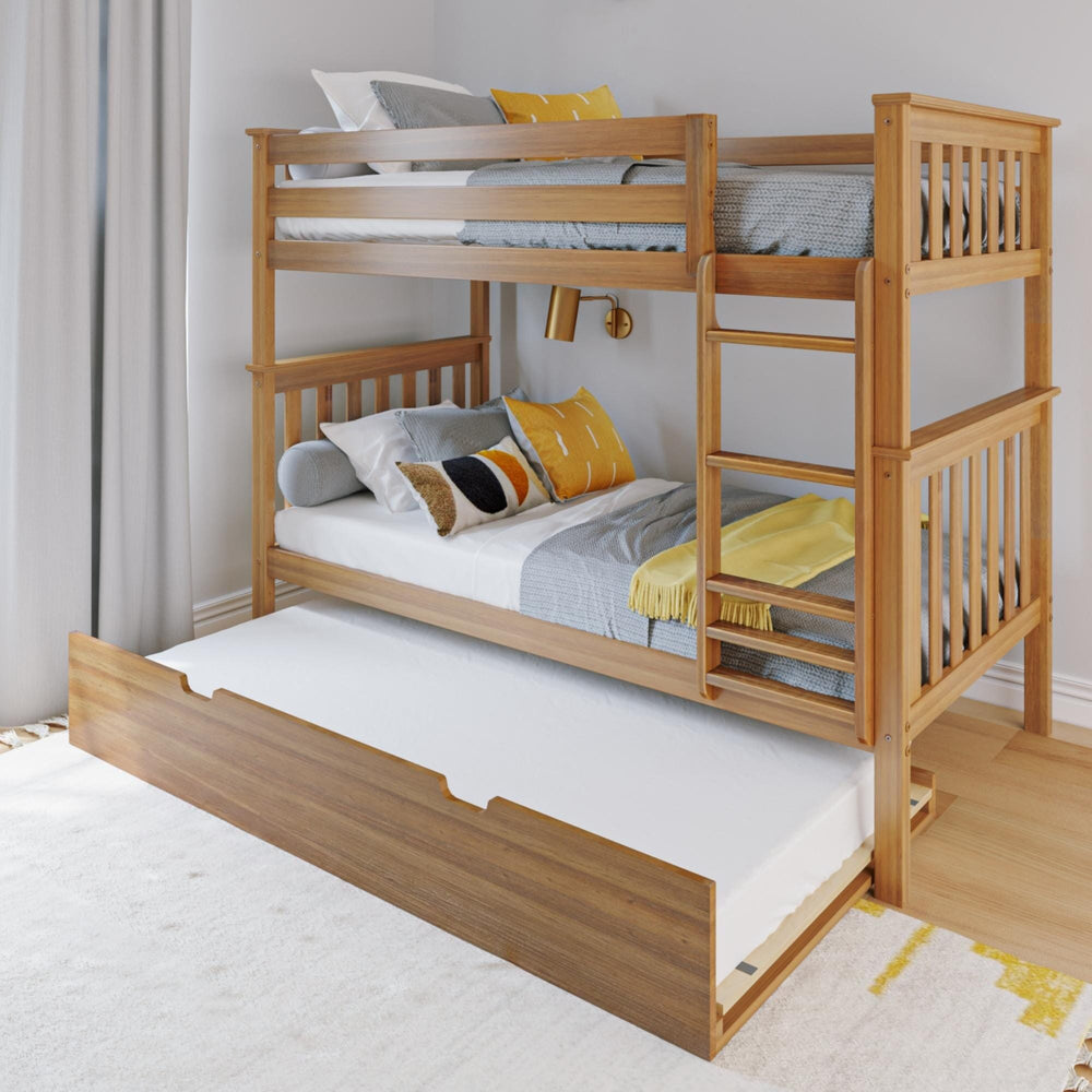 186201-007 : Bunk Beds Twin Over Twin Bunk Bed With Trundle, Pecan