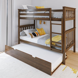 186201-008 : Bunk Beds Twin Over Twin Bunk Bed With Trundle, Walnut