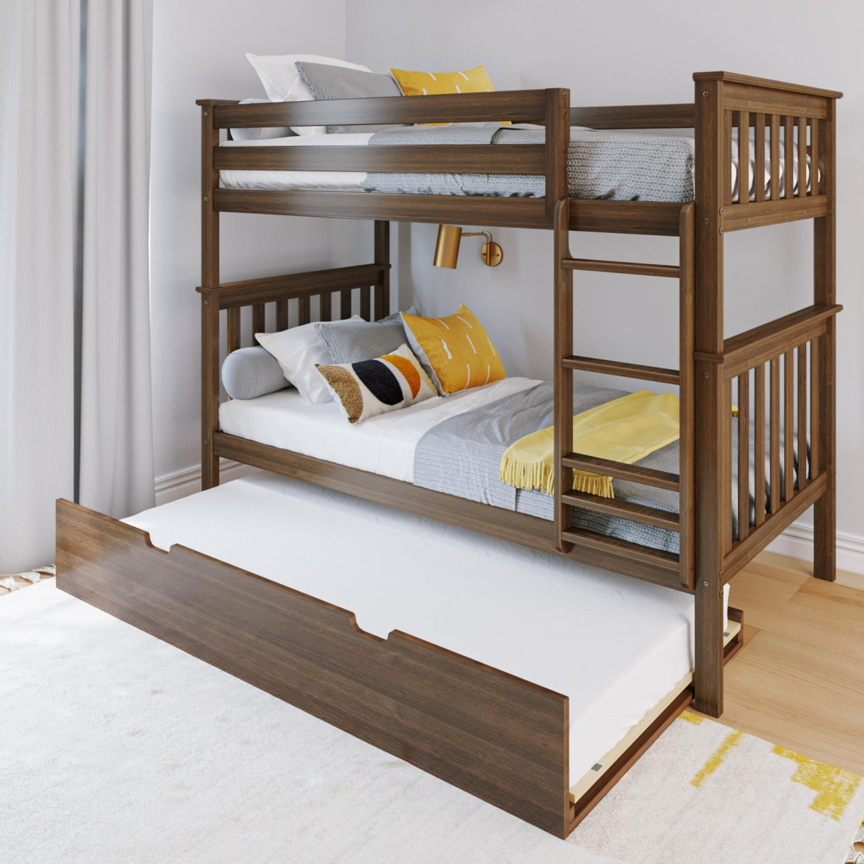 186201-008 : Bunk Beds Classic Twin over Twin Bunk Bed with Trundle, Walnut