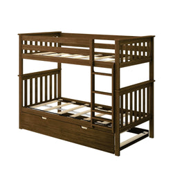 186201-008 : Bunk Beds Twin Over Twin Bunk Bed With Trundle, Walnut