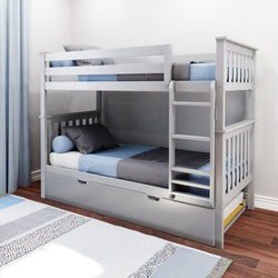 186201-121 : Bunk Beds Twin Over Twin Bunk Bed With Trundle, Grey