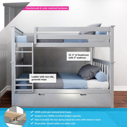 186201-121 : Bunk Beds Twin Over Twin Bunk Bed With Trundle, Grey