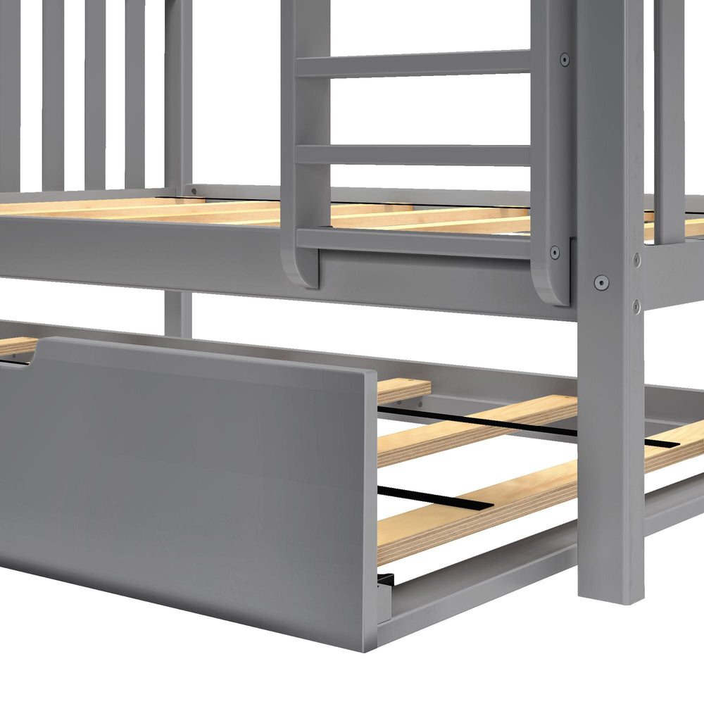 186201-121 : Bunk Beds Twin Over Twin Bunk Bed With Trundle, Grey