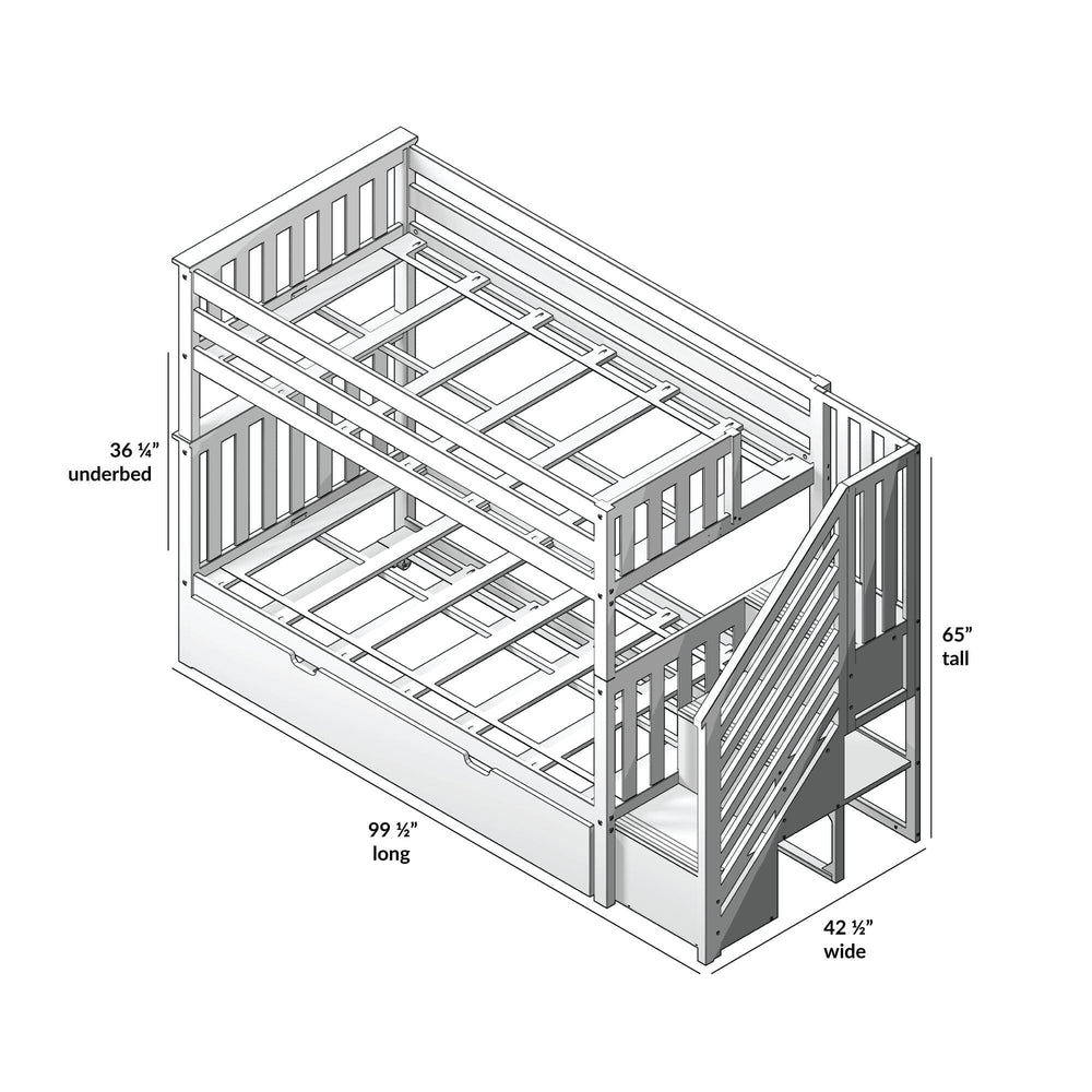 186205-002 : Bunk Beds Twin Over Twin Staircase Bunk With Trundle, White