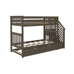 186205-151 : Bunk Beds Twin Over Twin Staircase Bunk With Trundle, Clay