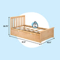 Twin-size light wood platform bed frame with slatted headboard and built-in under-bed storage drawer, 400 lb capacity, dimensions 81.5 in L x 42.5 in W x 36.75 in H