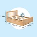 Light natural wood platform bed frame with slatted headboard and under-bed storage drawer, sturdy slat support rated 400 lbs and product dimensions 81.5″ L x 57.75″ W x 36.75″ H — ideal solid wood storage bed for bedrooms