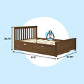 Wooden platform bed frame with slatted base and under-bed storage drawers, 81.5 x 57.75 x 36.75 in, 400 lb weight capacity
