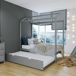 186215-121 : Kids Beds Twin-Size House Bed with Trundle, Grey