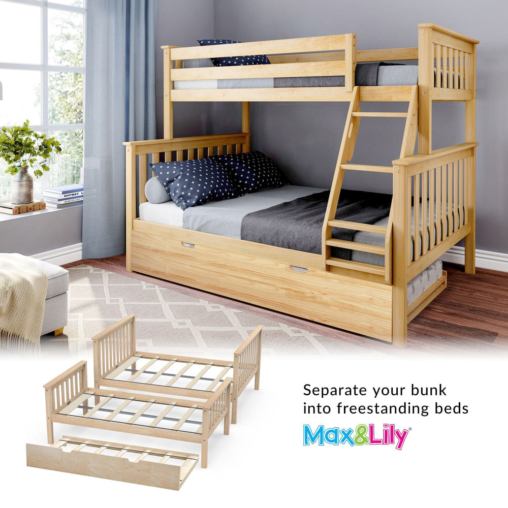 186231-001 : Bunk Beds Twin Over Full Bunk Bed With Trundle, Natural