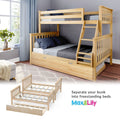 Natural pine twin-over-full convertible bunk bed with ladder, under-bed trundle and storage drawer — Max & Lily kids bedroom furniture