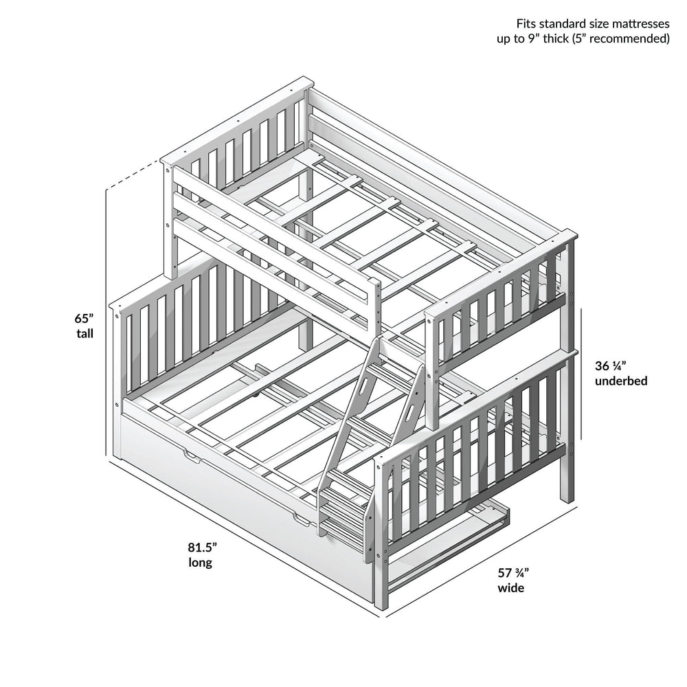 186231-001 : Bunk Beds Twin Over Full Bunk Bed With Trundle, Natural